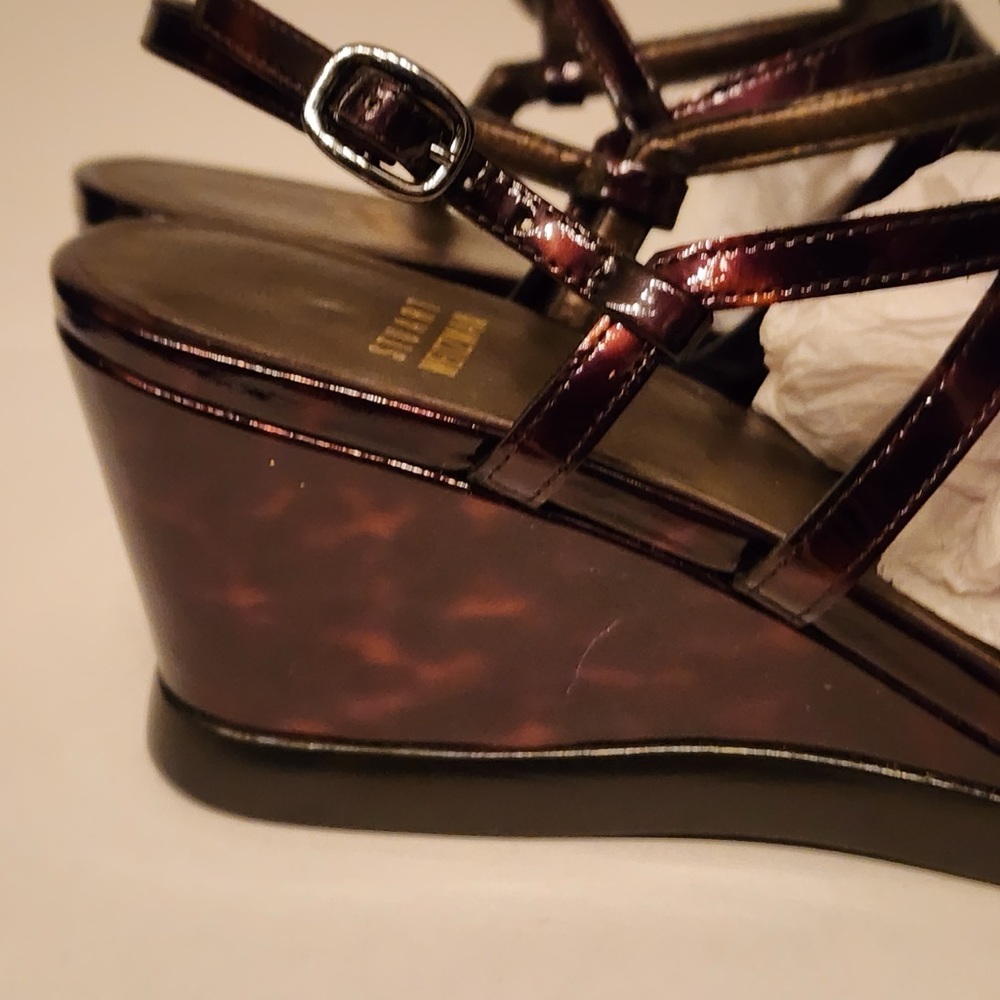 Stuart Weitzman Obladi Sandal Cognac Tortoise Women's Brown Leather Wedge Size 8 - Picture 10 of 16